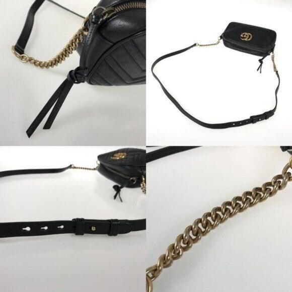 Authentic GUCCI Marmont GG Camera Bag Calfskin Crossbody Chain Shoulder Black - Picture 13 of 16